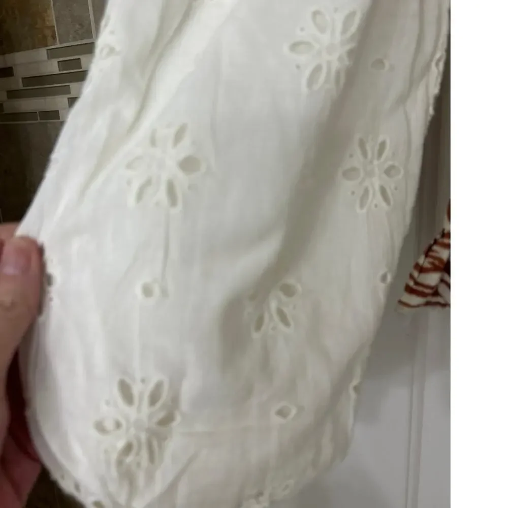 Anthropologie Love The Label Puff Sleeve Eyelet Smocked Top XS Boho Cottage